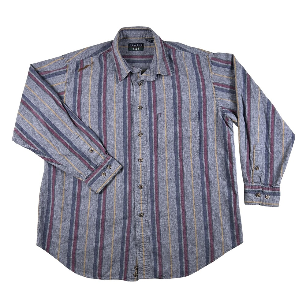 Vintage Trader Bay Shirt Mens Large Striped Button Up Long Sleeve Cotton Casual